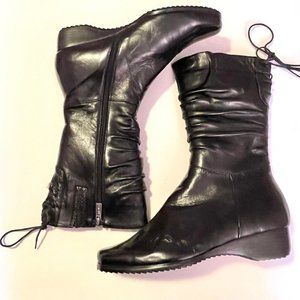 New Smalto  warm leather black boots with fur lining, size 7,5-8.